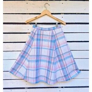 Vintage 1960s Plaid Wool Skirt Womens Size 26 " Waist Academia 60s Tartan Fall